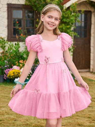 Haloumoning Girls Butterfly Party Tutu Dress Kids Ruffle A Line Tiered Birthday Wedding Guest Tulle Dresses 5-14 Years2