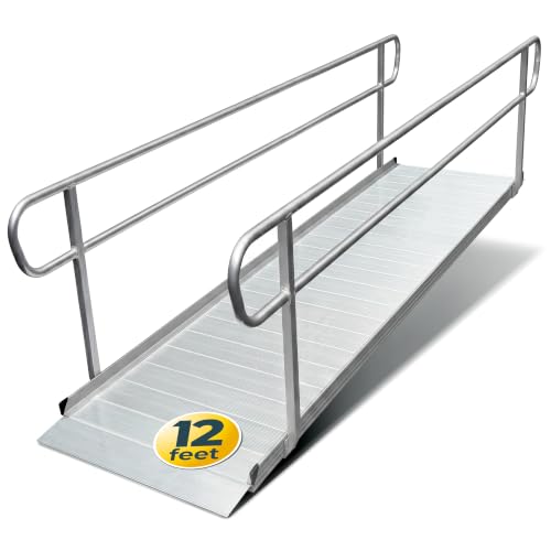 MAASTERS Aluminum Ramp with Handrails 12 FT, Loading Capacity 850 lbs