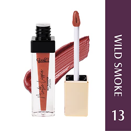 Image of Glam21 Matte Lippie No Transfer Lip Gloss | Lightweight and comfortable| Creamy Matte Formula - 4 gm | Wild Smoke-13