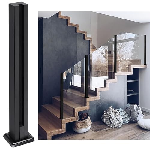 Kit de Postes de balaustrada de Vidrio Negro - Pasamanos de Hierro Forjado para terrazas, Balcones, escaleras y Jardines - Barandilla metálica Cuadrada Duradera para remodelaciones exteriore