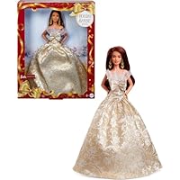 Barbie Signature 2025 Holiday Barbie Light Brown Hair Fashion Doll Wearing Silver & Gold Gown, Seasonal Collector in Displayable Packaging & Stand