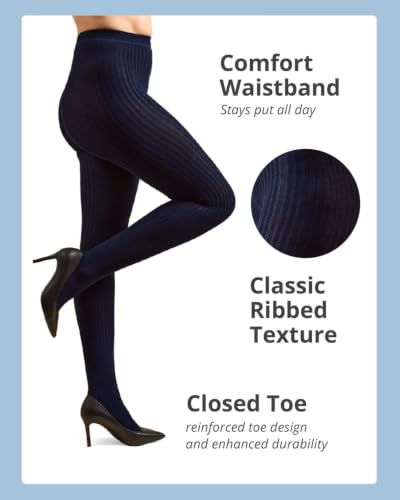 Image of MeMoi Boston Ribbed Cotton Sweater Tights, Warm Opaque Winter Tights