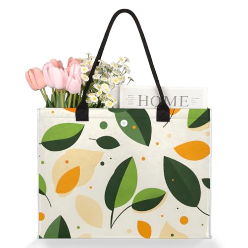 Spring Yellow Green Leaves Tote Bag for Women Large Beach Bag Reusable Tote Bags for Work Travel Beach Shopping3