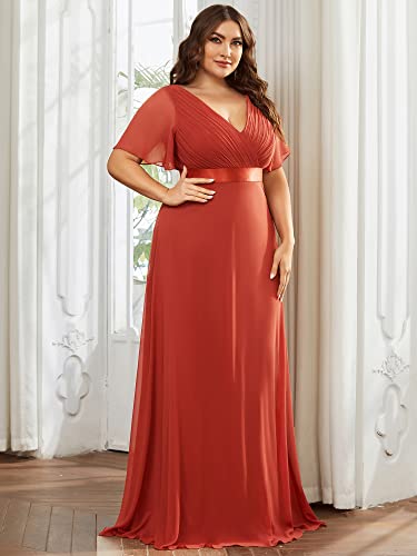 Image of Ever-Pretty Women's Chiffon Formal Evening Dresses for Curvy Women V-Neck Plus Size Floor Length Bridesmaid Dress