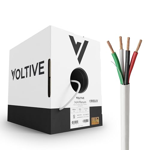 Voltive 14/4 Plenum Speaker Wire - 14 AWG/Gauge 4 Conductor - UL Listed Plenum Rated (CL2P/CL3P/CMP) - Oxygen-Free Copper (OFC) - 500 Foot Bulk Cable Pull Box - White