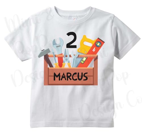 Toolbox Birthday Personalized Tee, White, Handyman Tools (6T)
