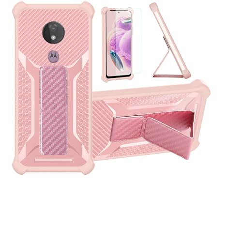 bojioderf Funda para Motorola Moto G7 Power Funda Carcasa Case Cover [con Protector de Pantalla de Cristal Templado] Híbrida [Soporte Plegable Magnético] [Esmerilado antihuellas] Rosa