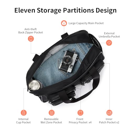 Aji Expandable Travel Duffel Bag, Elegant Black Duffle Bag for Travel with Wet Pocket, Carry on Weekender Bags for Men Women, Water Resistant Gym Duffel Bag Sport Bag3