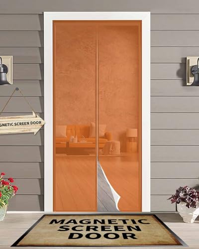 Magnetic Screen Doors Solid Art Minimalist Pure Orange Mesh Curtain