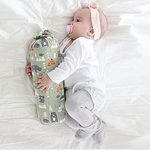Beisto Baby Anti Roll Side Sleep Pillow Soft Cotton Buckwheat Neck Support Cushion Back Cushion Pillow for Unisex Infant Toddler Anti-Turnover Fixed Bolster, Green, One Size Cover