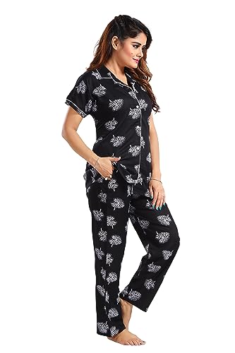 Image of Women's Cotton Heart Printed Night Suit Set of Shirt and Pyjama