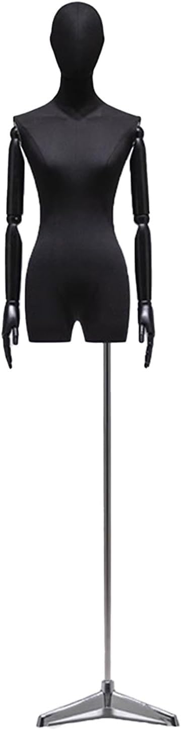 CONGRUI Female Detachable Mannequin Covering Linen Torso Adjustable Height 67-83 Inches Manikin Triangular Metal Base(White)