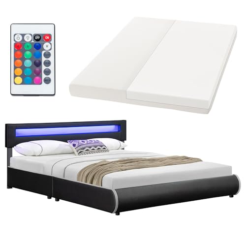 Juskys Polsterbett Sevilla 180x200 cm mit Matratze, LED Beleuchtung,...