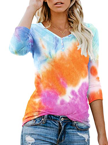ANIXAY Women's Casual Long Sleeve Henley Button up T Shirt Basic Tops Blouse FP Multicolor Orange-Large
