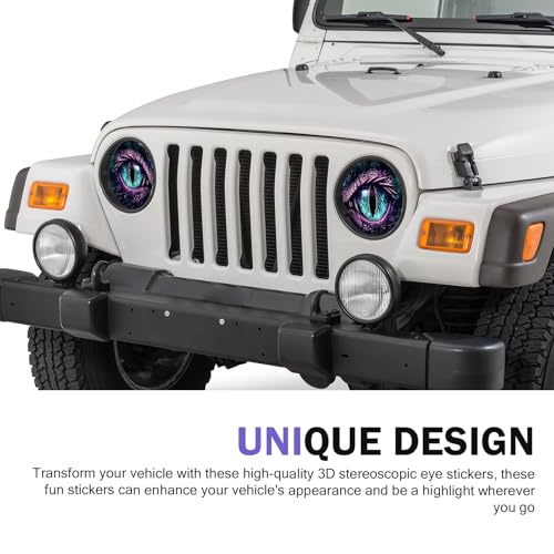 Image of 2 PCS Car Beast Eyes Decals, 3D Stereo Beast Eyes Stickers, Waterproof J-eep Round Light Decal, Cool Beast Eyes Light Decoration Stickers, Suitable for Wrangler and Most Cars (Perple Eyes)