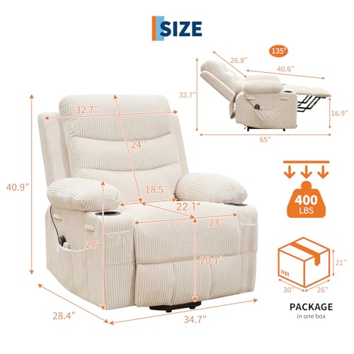 Sillón eléctrico reclinable beige con masaje miniatura 2