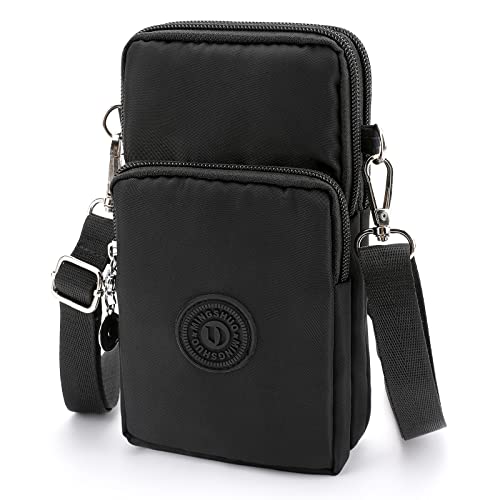 Holres Handy Schultertasche Kleine Damen Nylon Umhängetasche Handytasche Wasserabweisend Brieftasche Kartentasche Crossbody Bag Mini Sack für Festival, Konzert & Urlaub, Schwarz L/W/H:20x11x4 cm Cover