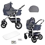 Bebebi Sidney | 3 in 1 Kombi Kinderwagen Set | Hartgummireifen | Farbe: Great Ocean Road (Leinen)