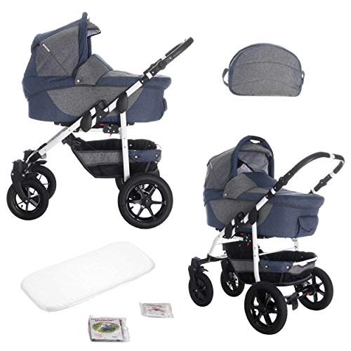 Bebebi Sidney | 3 in 1 Kombi Kinderwagen Set | Hartgummireifen | Farbe: Great Ocean Road (Leinen)