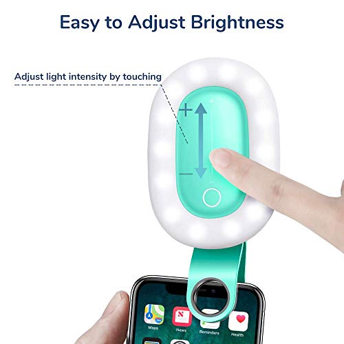 Selfie Ring Light for iPhone and Video, Mini Rechargeable Battery Operated Clip-On Fill Light with 9-Level Brightness and 32 LED Bulbs for/Photo, Android, iPad, Tablet, Laptop, Make up (Blue)