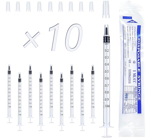 10 Stück 1ml Kolostrum-Spritzen ohne Nadel Plastik-Spritzen mit Kappen zum Abmessen von Flüssigkeiten für wissenschaftliche Labore zur Fütterung von Haustieren steril einzeln verpackt
