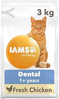 IAMS for Vitality Dental Dry Cat Food with Fresh Chicken for Adult and Senior Cats, 3 kg