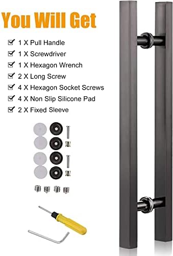 Door Pull Handle Sliding Barn Door Handle with Install Tools, Entry Front Door Push Pull Handle for Wood Glass Doors, Commercial Heavy Duty Bar Handle, Stainless Steel (Black Titanium 50cm/2