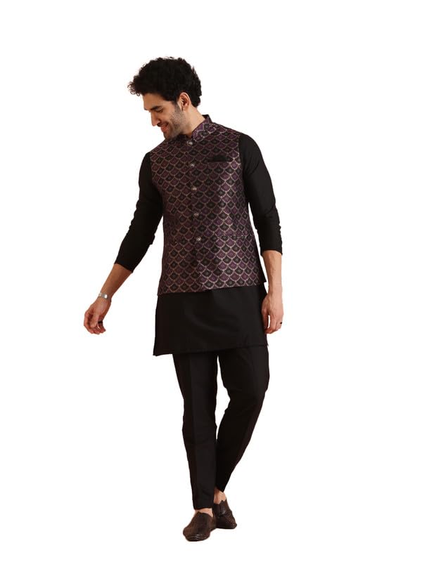 KISAH Silk Blend Kurta Jacket Trouser Set for Men | Nehru Jacket Waistcoat Kurta Set with Trousers | Mens Ethnic Collections-KA-0863-5522-T303