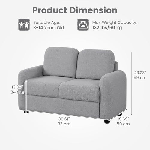 Image of INFANS Kids Sofa, 2 Seat Soft Thick Upholstered Couch with Plush Fabric Solid Wooden Frame, Armrest Chair Lounge for Playroom Kids Boys Girls