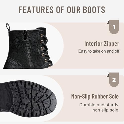 Vepose Women’s Combat Ankle Boots Lace up Classic Short Low Heel Zipper 9623 Booties3