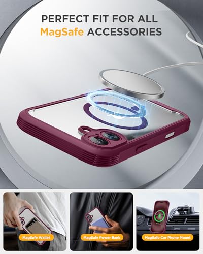 Image of Miracase Magnetic for iPhone 16 Plus Case Full-Body Phone with Built-in Glass Screen Protector, [Compatible with MagSafe] Military Drop Proof 16 Plus Cover 6.7 inch, Plum