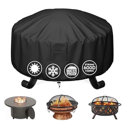 MR. COVER Fire Pit Cover Round 36 Inch, Heavy Duty 600D Waterproof Windproof Fire Pit Table Cover, Rip-Proof Fade Resistant Outdoor Firepit Cover with Straps and Built-in Vents, 36 Dia x 20 H