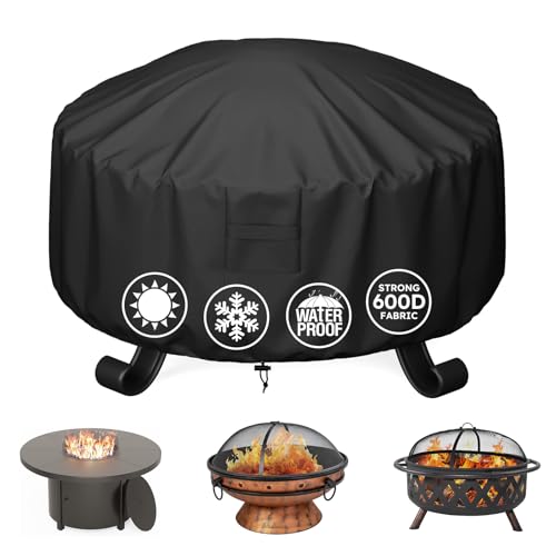 MR. COVER Fire Pit Cover Round 36 Inch Heavy Duty 600D Waterproof Windproof Fire Pit Table Cover Rip-Proof Fade Resistant Outdoor Firepit Cover with Straps and Built-in Vents 36 Dia x 20 H