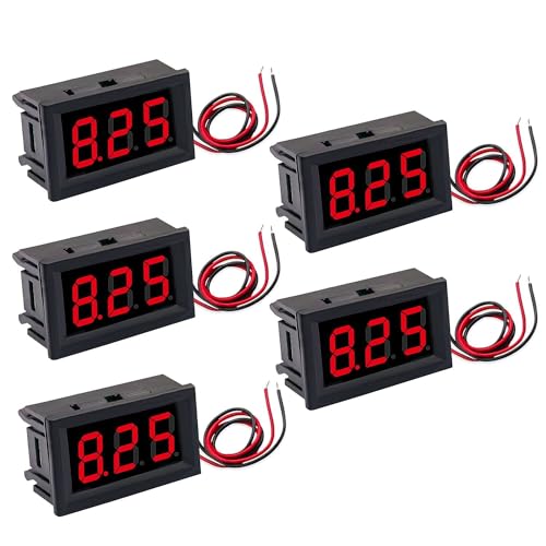 Image of ROBOWAY DC 5-30V Digital Mini Voltmeter 2 Wire 0.56 inch LED Red Display Panel for Motorcycle Battery Monitor (Red) (Pack of 5)