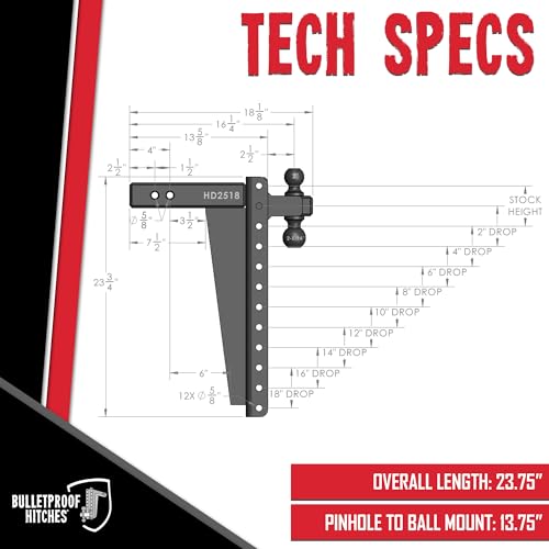 Image of Bulletproof 2.5 inch Heavy Duty 18 inch Drop /Rise Hitch