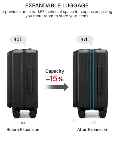 Hanke 20 Inch Expandable Carry On Luggage with Cup Holder 22x14x9 Airline Approved, Top Opening Hard Shell Suitcases with Wheels, Carry-On Travel Suitcase Trunk Luggage with Lock,  image 6