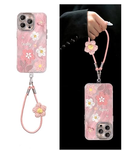 Coque iPhone 17 Pro anti-chute à sangle motif fleurs roses - 2