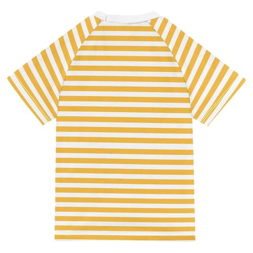 CaTaKu Yellow Striped Boys Rash Guard Swim Shirts Toddler Quick Dry UPF 50+ Rashguard Short Sleeve 3-12T2