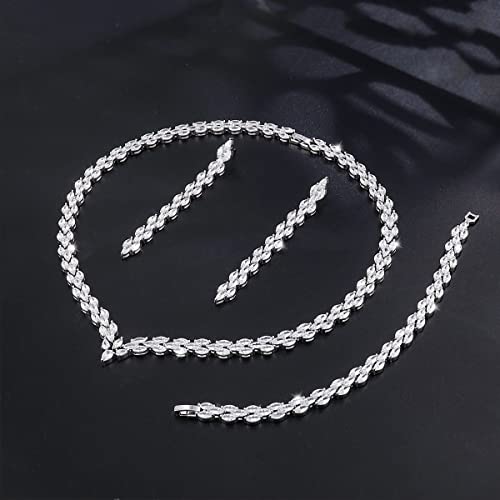 White Gold Plated Cubic Zirconia CZ Marquise Bridal Necklace Drop Dangle Earrings Bracelet set for Women Wedding Brides3