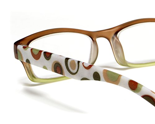Calabria Hannah Reading Eye Glasses +1.50 Brown Olive Polka Dot Women Trendy One Power Reader Rectangular Eyeglasses W/Case #TOP3