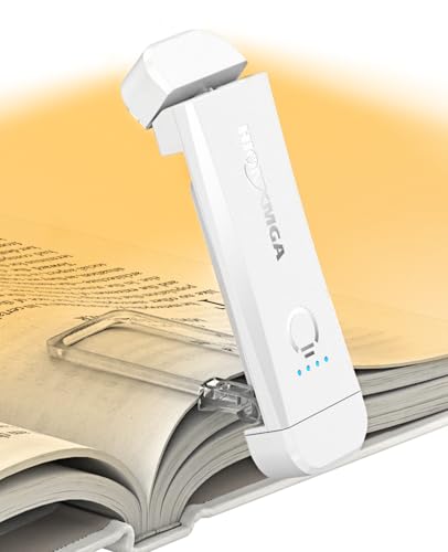 Rechargeable Reading Light, Lamp with Clips for Eye Protection – 3 Colours & Continuous Brightness Dimming, Foldable for Reading in Bed, Ideal for Book Lovers, White