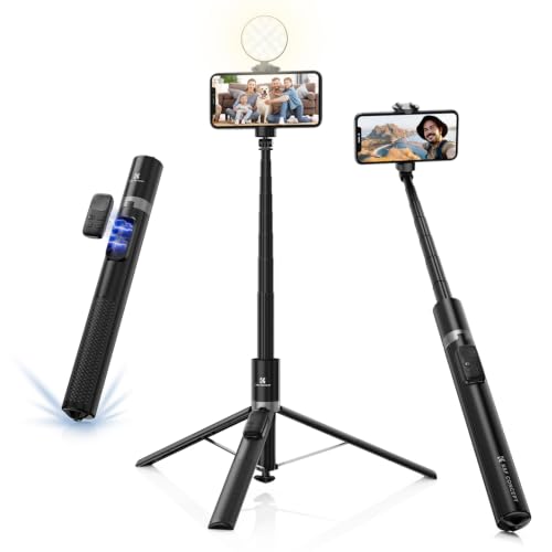 Image of K&F CONCEPT Auto Drop-Open Selfie Stick Tripod with Light, 70in