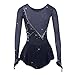 Figure Skating Dress for Girls Solid Color Women Ice Breathable Competition Dance Outfit with Shiny Rhinestone(Black,XXXS)