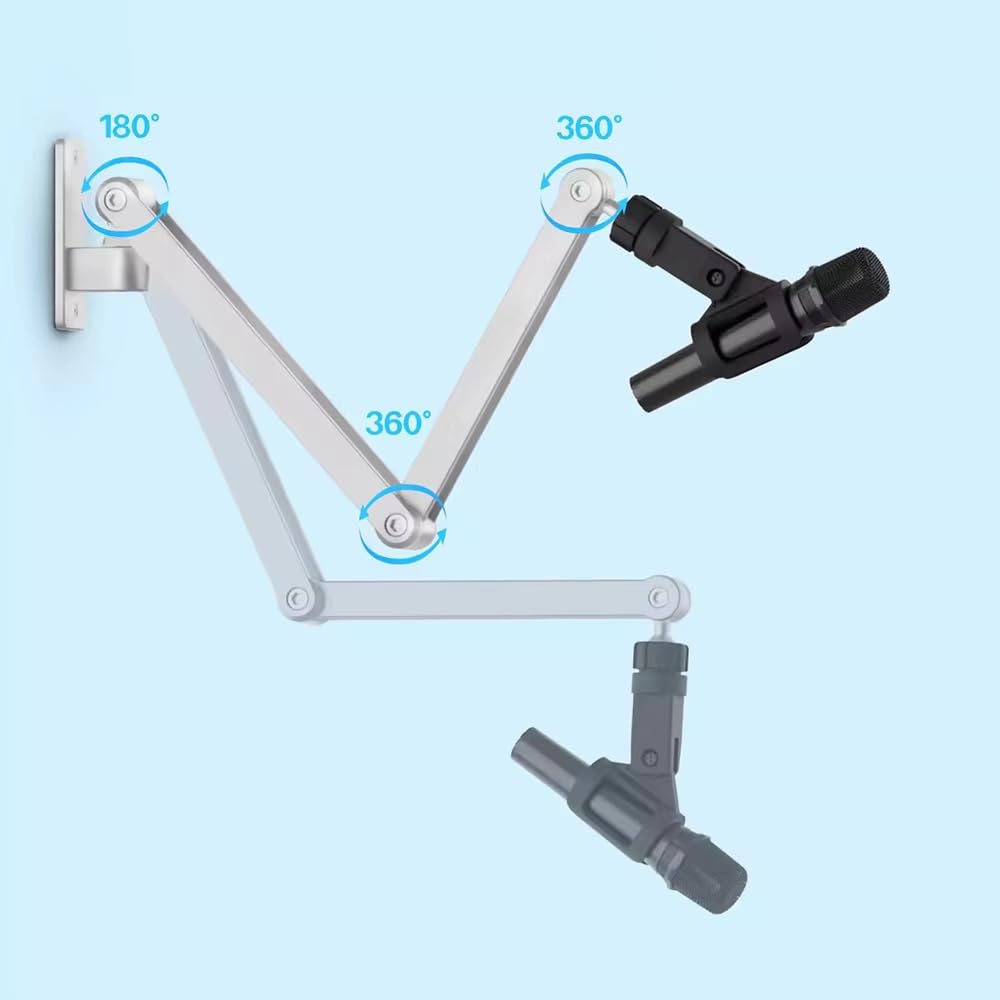 Soporte de Brazo Articulado para Micrófono, Rotación Universal, Plegable y Elevable, de Aleación de Aluminio, para Montaje en Pared