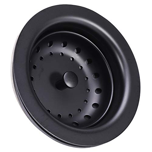 KONE 3-1/2 Inch Kitchen Sink Stainless Steel Basket Strainer Water Stopper with Drain Assembly, Black Finish Rustproof and Durable