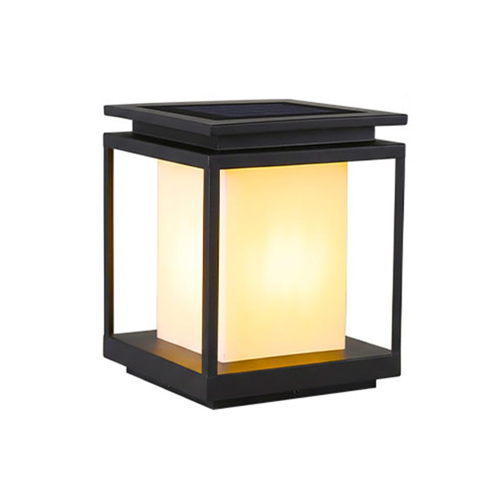 HCIPJQY Solar Outdoor Column Lights Deck Lights, Exterior Patio Garden Decoration with IP65 Waterproof Square LED Pillar Light Dimmable Post Lantern Head for Yard Garden Driveway Patio
