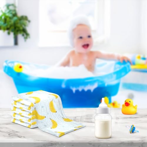 Image of vvfelixl Yellow Cute Banana Baby Burp Cloths Baby Muslin Washcloths for Boys Girls Cotton Babys Face Towel for Newborn Soft 11.8 X 11.8 in, 5 Pack