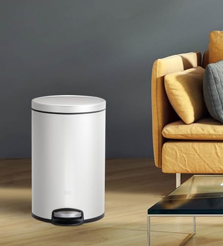 Image of Obsessions EKO Soft-Close Bathroom Trash Can - 8L Stainless Steel Pedal Bin with Lid & Liner, Elegant White Waste Basket for Home & Kitchen