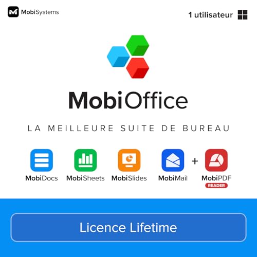 Suite de bureau 4 en 1 MobiOffice Lifetime pour Windows | Licence Lifetime | Traitement de texte, feuilles de calcul, présentations, messagerie + lecteur PDF...