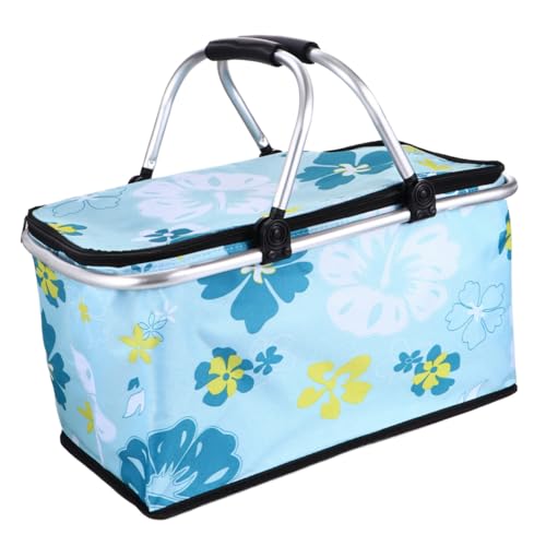 DIYEAH Cesta de Picnic Plegable Aislamiento Térmico, Bolsa de Almuerzo Portátil Color Verde Floral, Capacidad Grande para Almacenamiento y Conservación de Alimentos en Exteriores